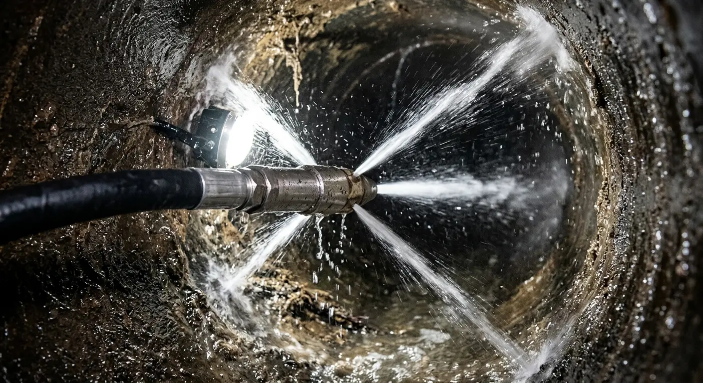 High-pressure hydro jetting nozzle cleaning sewer pipe for Storm Drain Cleaning in Holly Springs